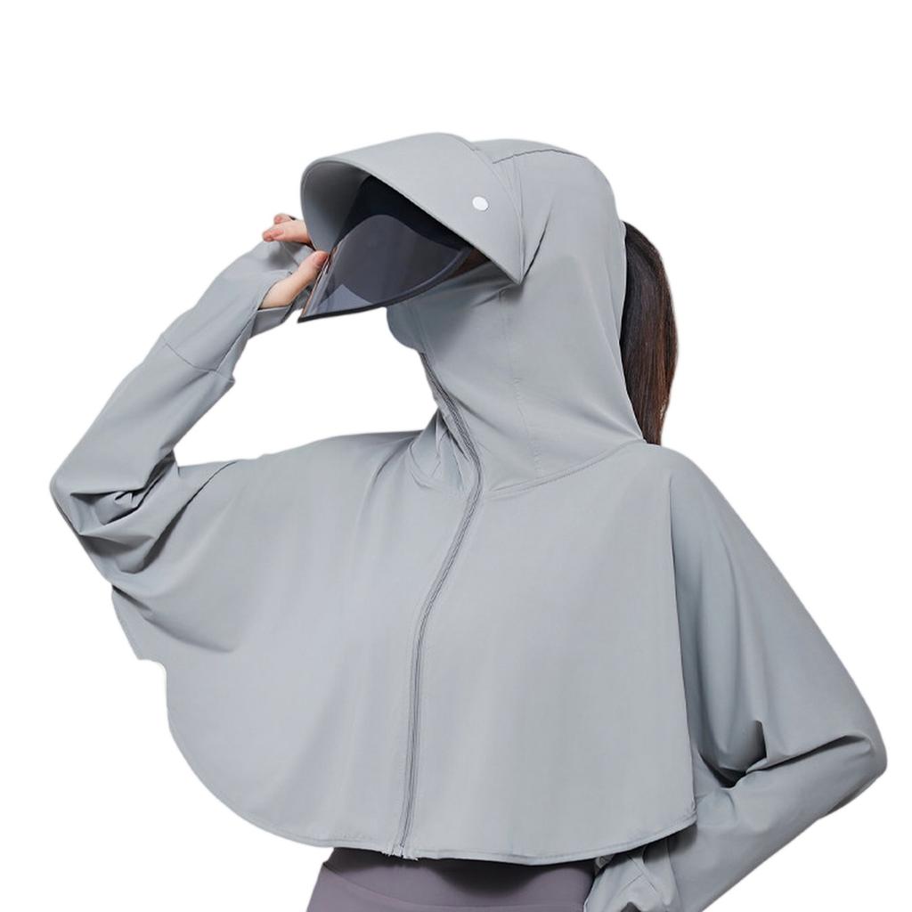Veste à capuche légère et respirante pour femme en soie glacée UPF50+, coupe ample, avec visière amovible et rotative