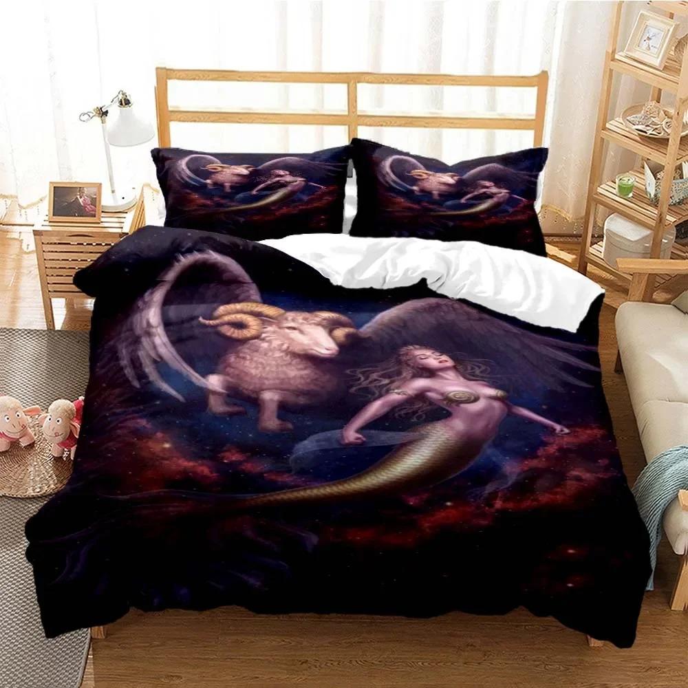 Zodiac Mermaid Digital Print Polyester Bedding Sets Child Kids Covers Boys Bed Linen Set For Teens Bedding Set