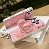Pink Plaid Bow Magnetic Stand iPhone Case for Models 14, 15 Pro Max, 16, and Apple 17