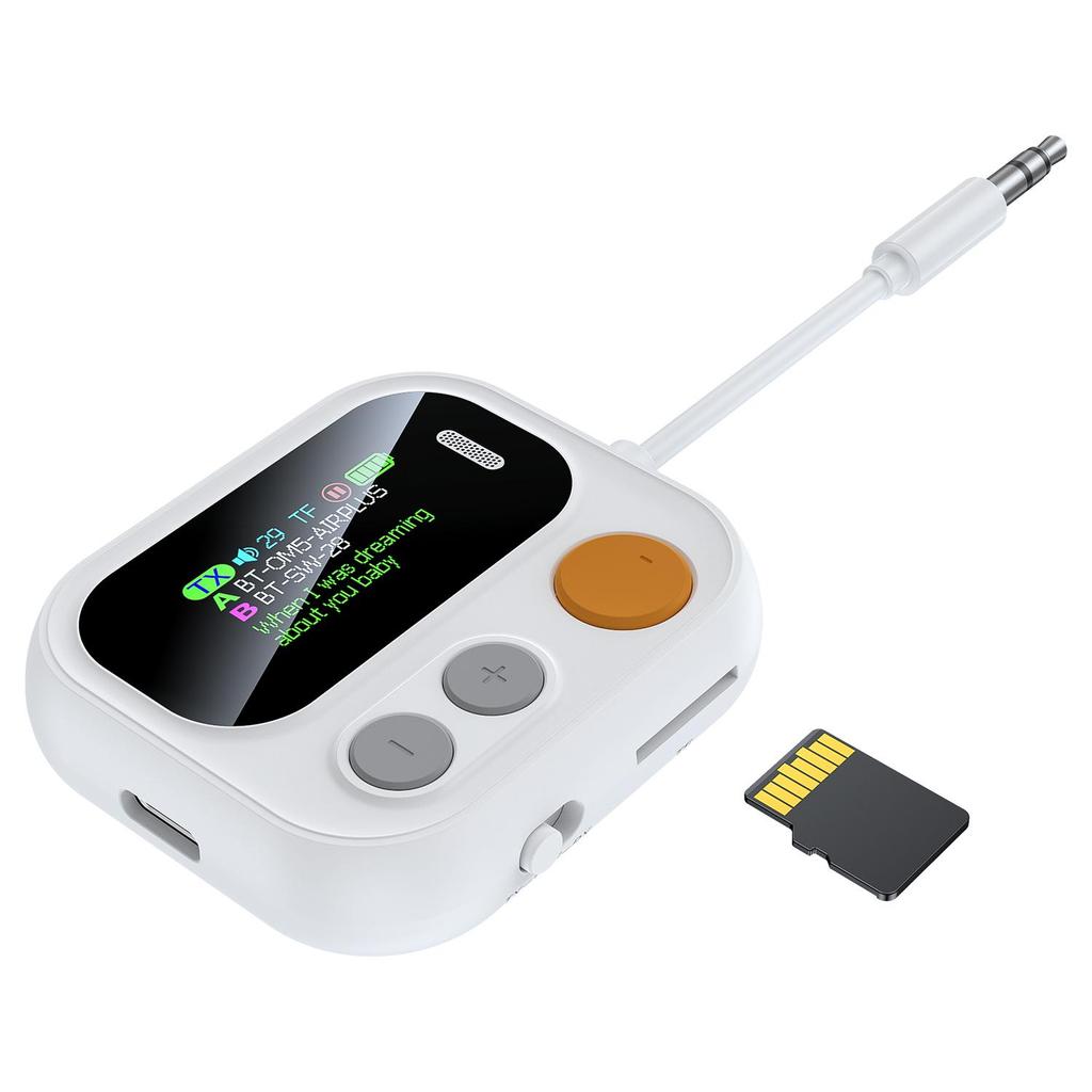 2 In 1 Bluetooth 5.4 Audio Transmitter Receiver Color Screen 3.5MM TF/AUX Stereo Music Wireless Audio Adapter for Car/Home/Airplane Support TF Card