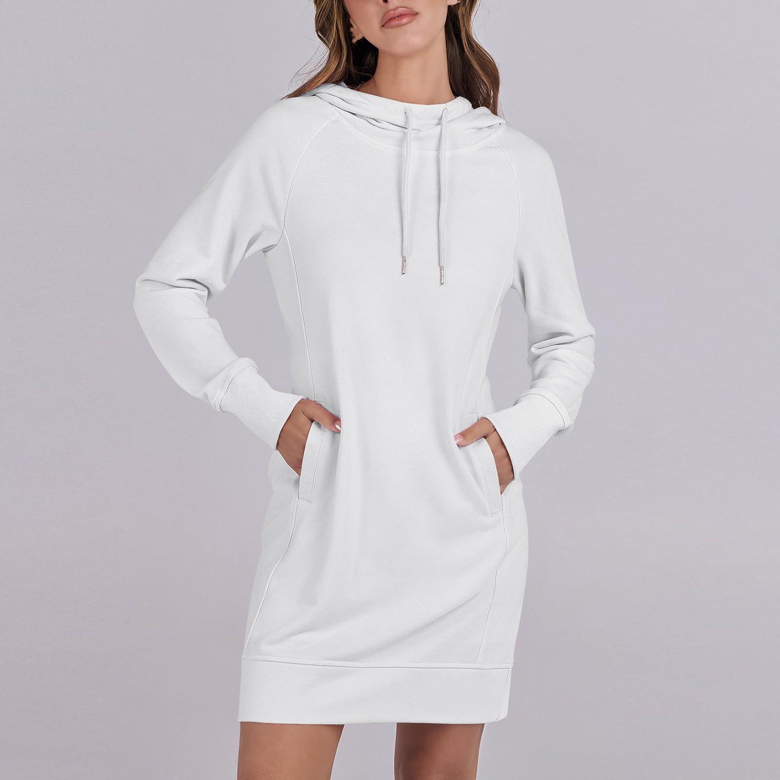 

Женские осенние топы с длинным рукавом, круглый вырез, лоскутная толстовка, повседневные платья с рукавом реглан и капюшоном L белый