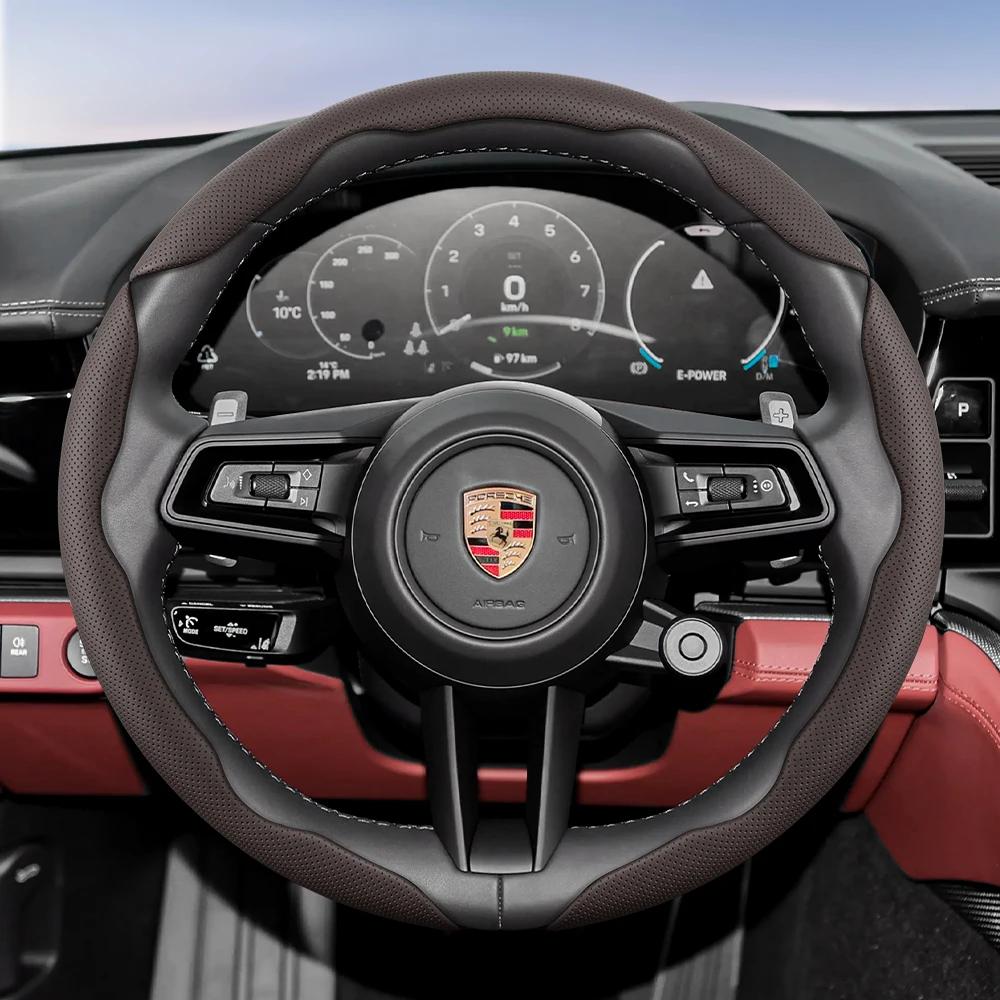 Geschikt voor Porsche Ademend Gat Leer Stuurwielhoes Gesegmenteerd Cayenne 996 Macan 957 Boxster 986 718 997 Turbo 911