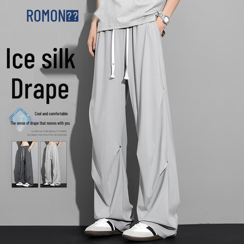 ROMON Men s Ice Silk Quick-Dry Straight-Leg Casual Pants 3XL