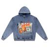 DTG print Knitted Denim Zip-Up Hoodie Money Power Brother Print Zipper Hoodies  