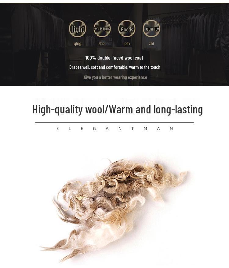 Men's Double-Faced Wool Jacket with Detachable Duck Down Liner and Turn-Down Collar