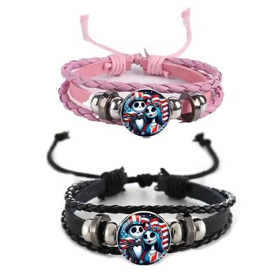Christmas Horror Night Pink & Black Woven Gem Bracelet