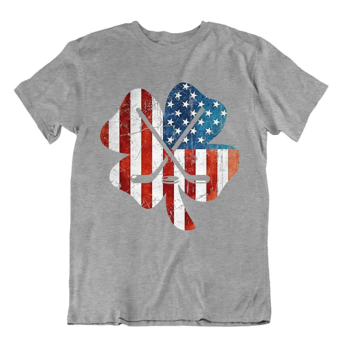 Hockey Sport T-Shirt Tee Cool Gift Usa Clover Vintage Classic Skates Goal Flag S