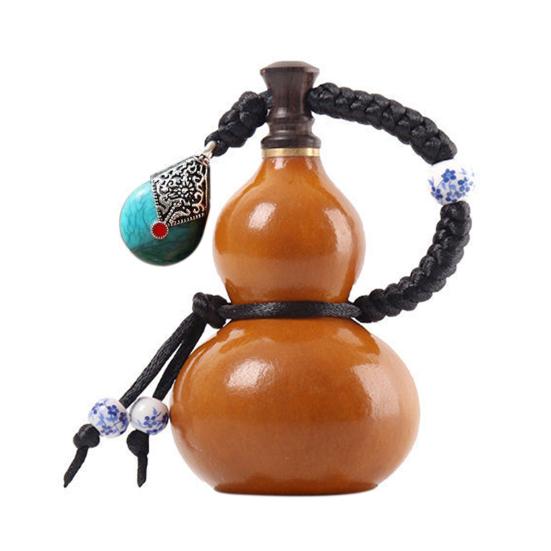 Mini Natural Gourd Water Bottle with Braided Rope Charm Leakproof Portable Gourd Drinking Bottle Vintage Gourd Hanging Decoration Ornament