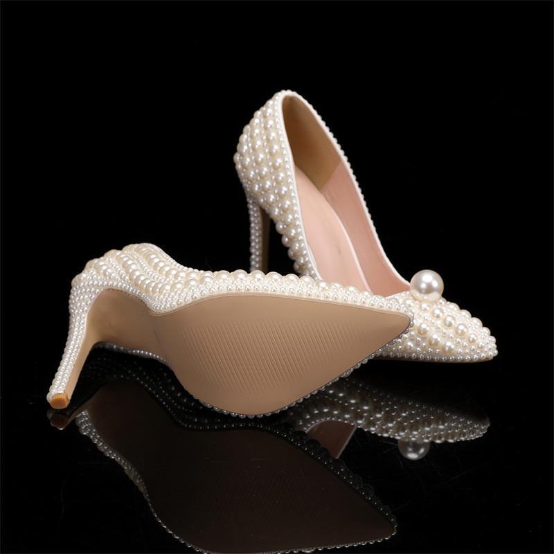 Luxury All perals Decoration White Women Pumps Spring Autumn Elegant 11CM Thin High heels Wedding Bridal Prom Shoes