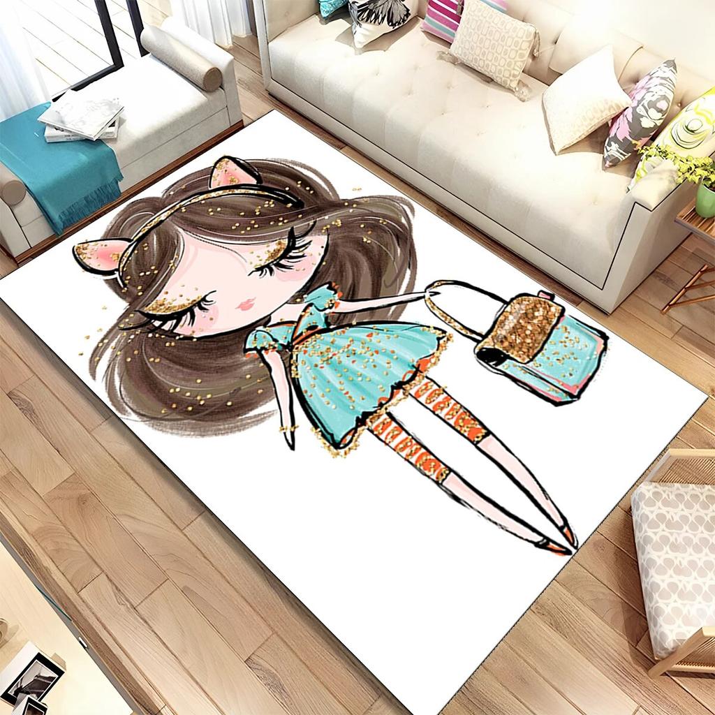 Niedlicher Ballett-Mädchen-Ballerina-Fee-Cartoon-Teppich, Teppich für Zuhause, Wohnzimmer, Schlafzimmer, Sofa, Fußmatte, Dekor, rutschfeste Bodenmatte für Kinder