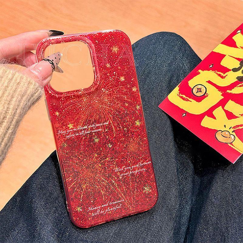 Soft Silicone Phone Case With Lanyard IPhone 15 Pro Shockproof Drop Protection New Fireworks Design iPhone 16 Pro