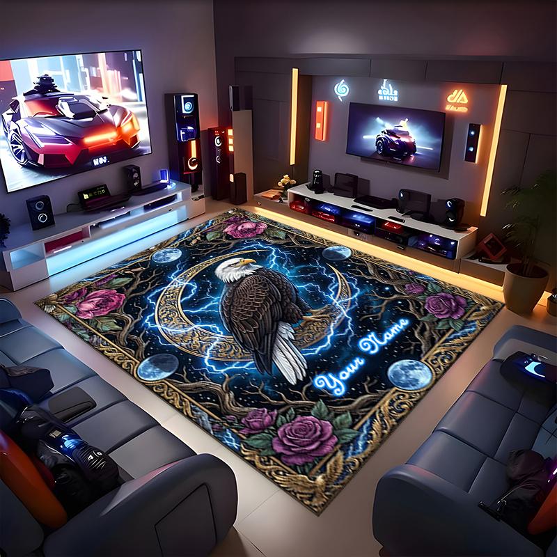 1PC Custom Name Eagle Fantasy Art Theme Floor Mat Ideal for Living Room, Game Rooms, Office, Bedroom,Floor Mat Playful Design
