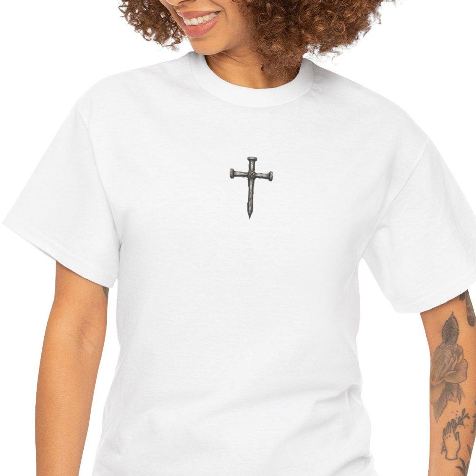 Small Cross T-Shirt | Minimal Religious Chest Print S