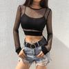 2021 Summer Women's European & American Fashion Solid Color Mesh Hollow-Out T-shirt Top.