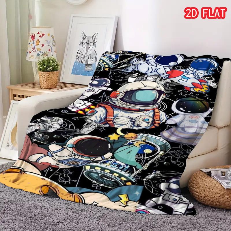 

Cartoon Astronaut Space Print Flannel Blanket, Soft Cozy Throw for Kids and Adults 80cm x 120cm