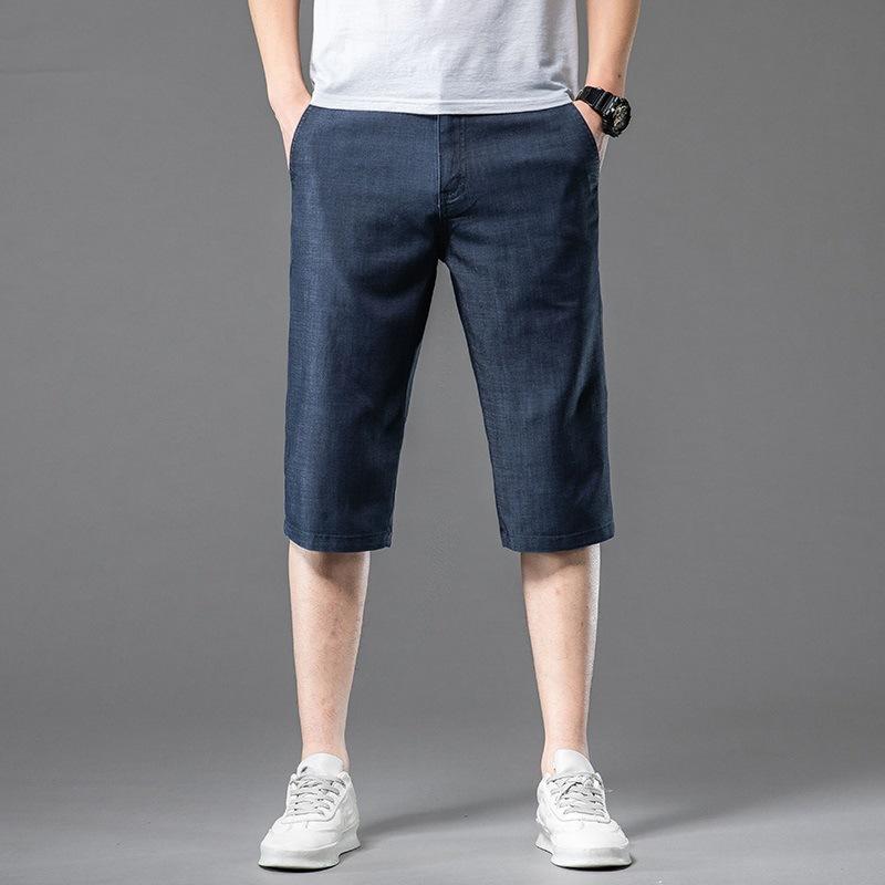Denim Shorts Men's Cropped Pants Straight Loose Summer Thin Ice Silk Pants