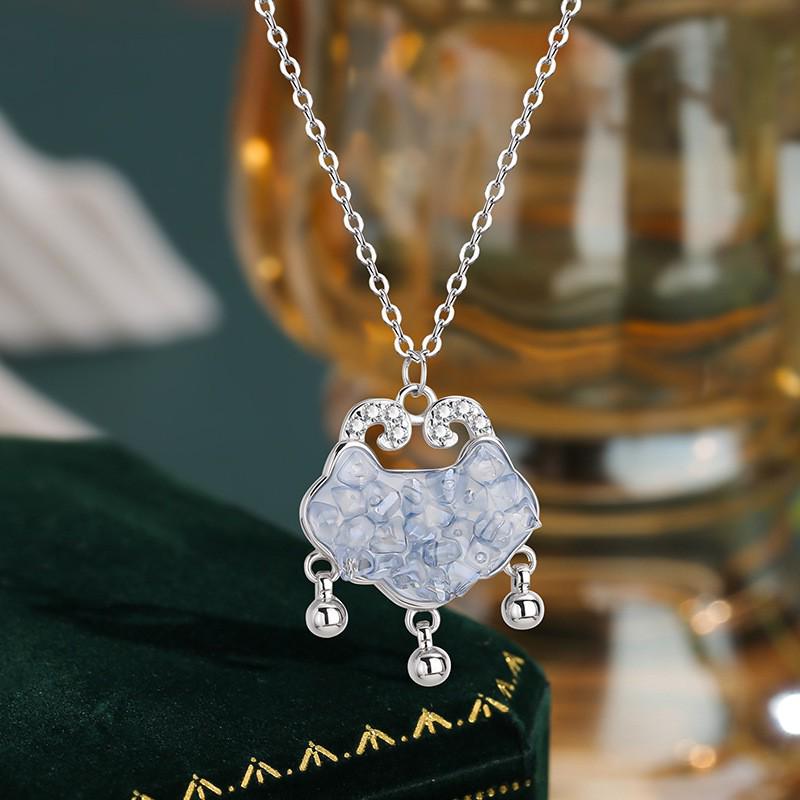 Chinese Ice Island Ruyi Lock Necklace: Women's Auspicious Cloud Pendant Choker, Light Luxury Clavicle Chain