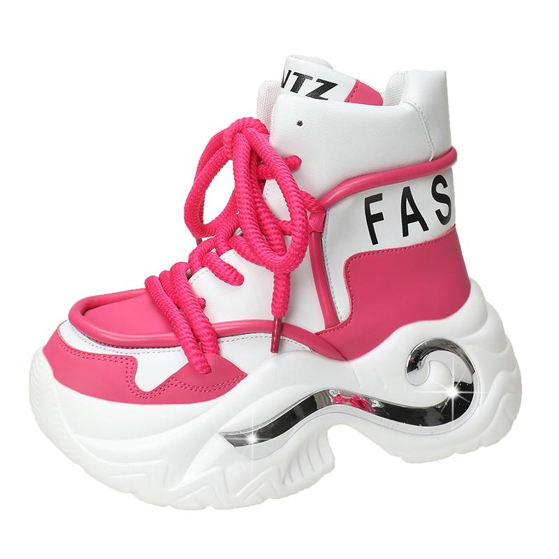 Fashion 8CM Fashion Women Chunky Platform Motorcycle Boots White Lace Up Thick Bottom Shoes Woman Autumn Winter Ankle Botas De Mujer