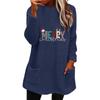 Women's Christmas Print Round Neck Loose Long Sleeve Pocket Plush Hoodie