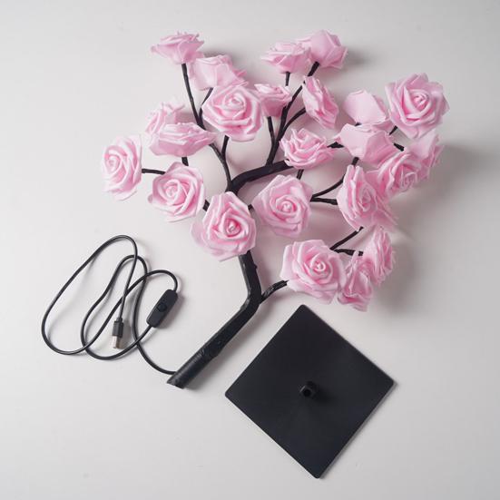 Rose Flower Tree Lamp 24 LED Rose Tree Table Lamp USB Powered Artificial Bonsai Flower Night Light for Bedroom Living Room Wedding Valentine's Day