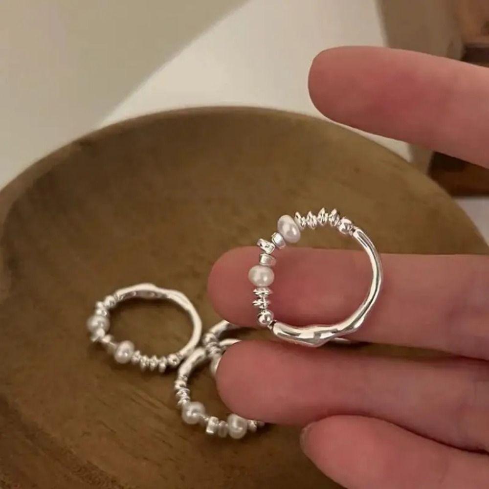 Vintage Minimalist Design Rings Light Luxury Personality Rings Elegant Pearl Finger Rings  Party