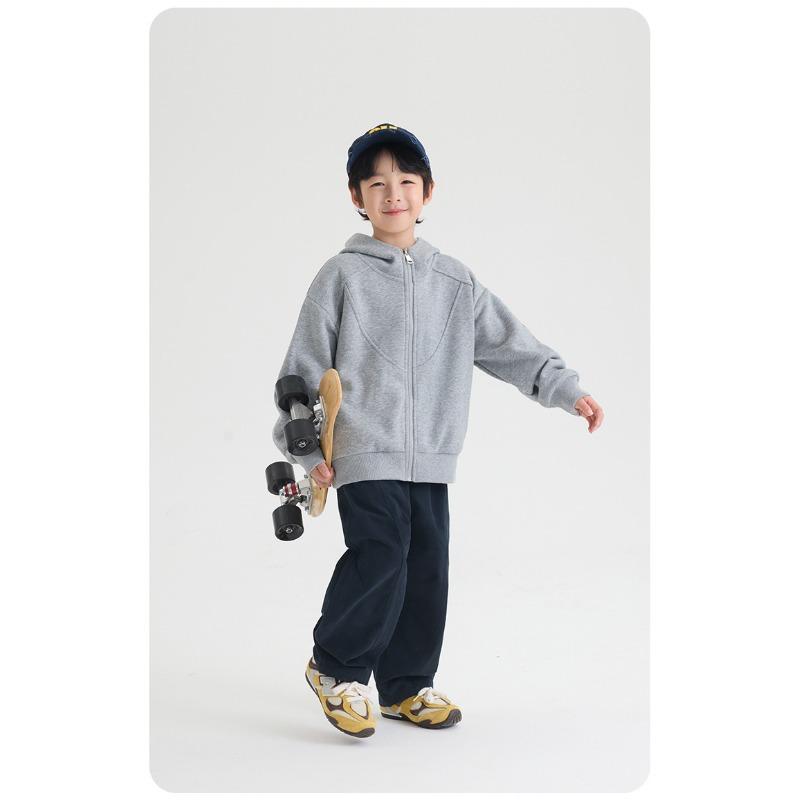 Boys Fleece Lined Hooded Zip Up Cardigan Warm Kids Outerwear Coat