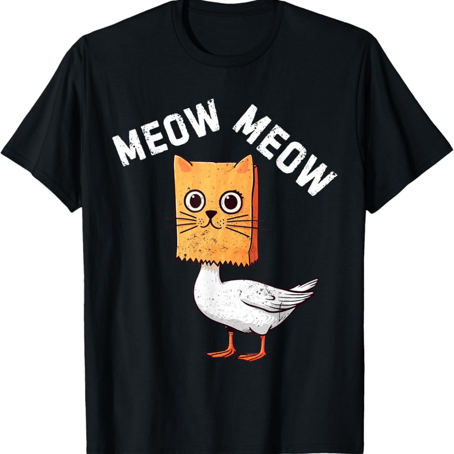 

Goose in Cat Mask Funny Meow Meme Cat Men Women Kids T-Shirt S