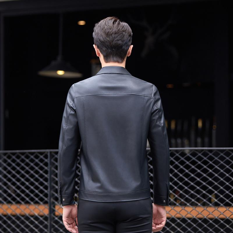 Lederjacke Herrenmode Koreanischer Stil Revers Dünne Lederjacke Herbst Neu Mehrere Taschen Herrenlederjacke