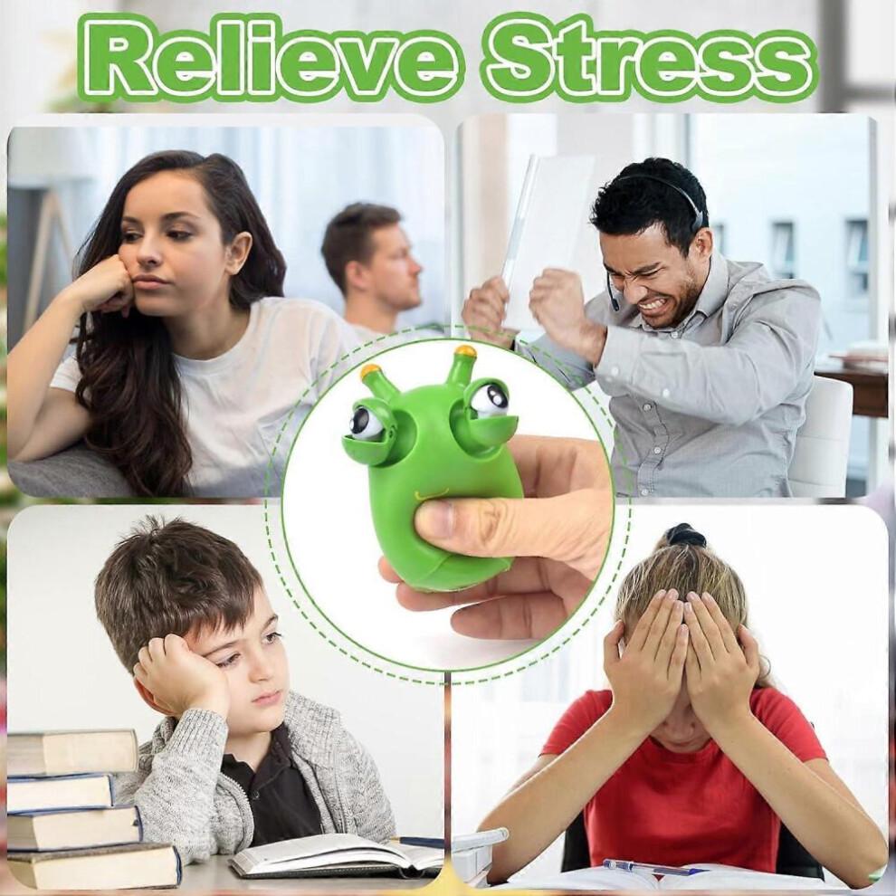 4 Pieces Stress Relief Toys, Worm Squeeze Toy, Grass Worm Squeeze Toy, Jumping Eye Squeeze Toys, Relieve Anxiety for Kids and Adults