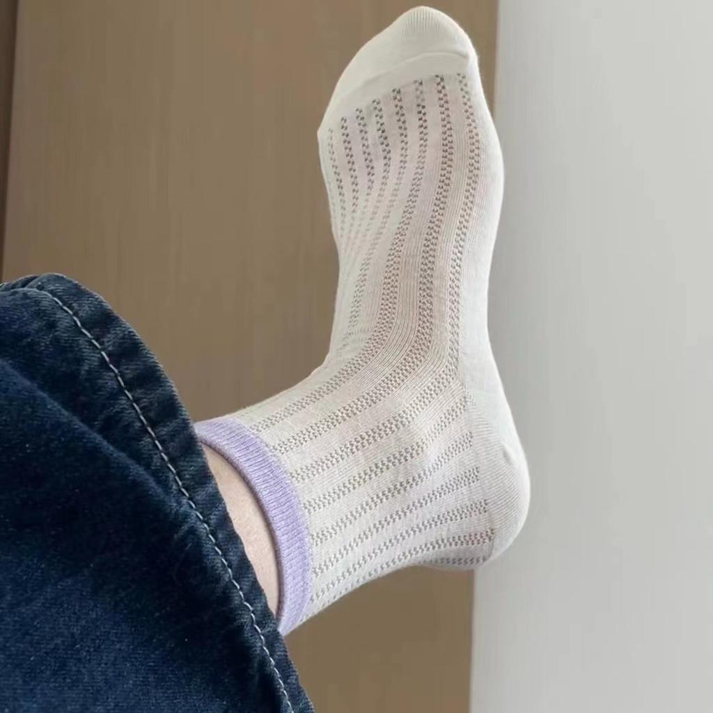 Cream Socks Breathable Medium Tube Socks Xiaohongshu Same Contrasting Color Summer Versatile Stacking Socks