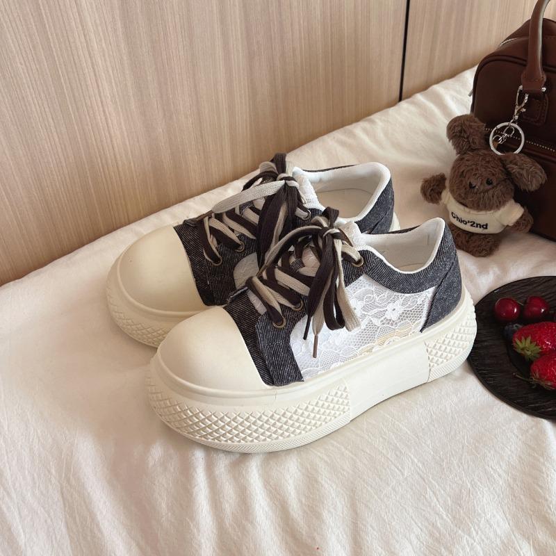 

Spring new product ugly cute big head lace mesh canvas small heightening platform muffin casual versatile women s shoes 35 чёрный
