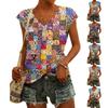 Women's Fashion V-neck Vintage Floral Print Short Sleeve Top