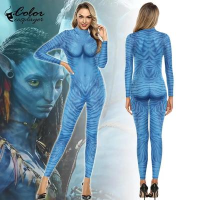 Farbe Cosplayer Avatar Jumpsuit Film Cosplay Kostüm Karneval 3D Digitaldruck Spandex Outfit Zentai Purim Party Bodysuit
