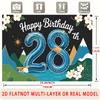 Party Backdrop Happy Birthday Birthday Floral Blue 28Th Photo Booth Background Front Door Decor