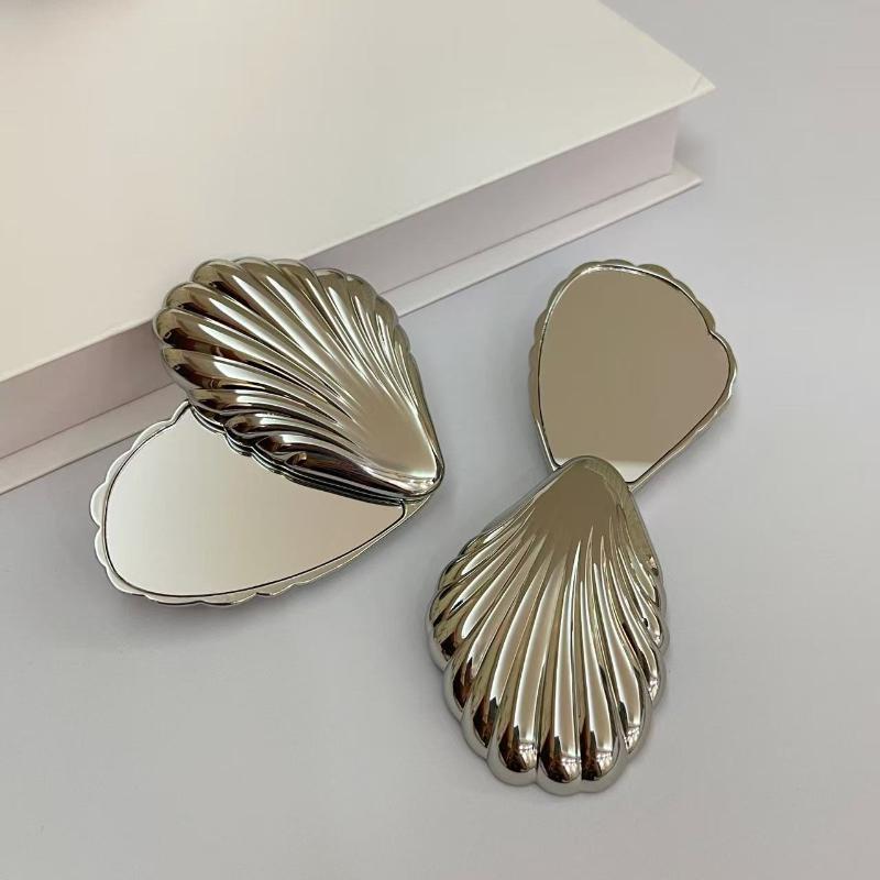 Foldable Makeup Mirror Metal Mini Seashells Shape Not Fragile And Portable Travel Double-Sided Compact Mirror Suitable For Bag