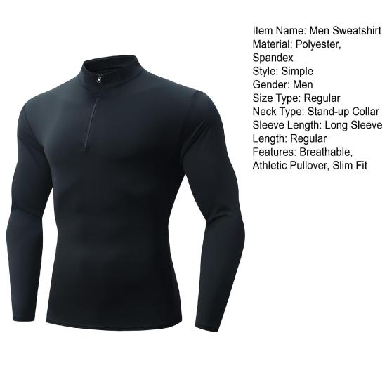 Yousheng Men Quarter Zip Sweatshirt Stand-up Collar Slim Fit Pullover Long Sleeve Athletic Muscle Top Workout Sweatshirt for Jogging Gym Outdoor