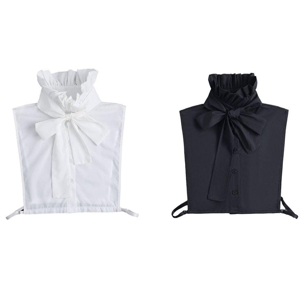 New Cotton Ruffle Bow Decoration Detachable White Fake Collar Black Blouse Sweater Lapel Top Clothing Accessories