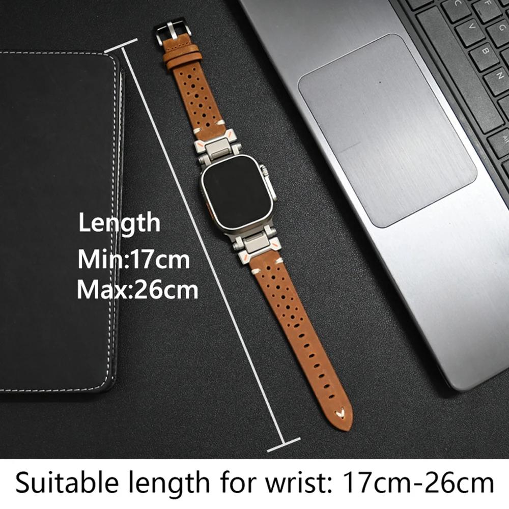 Titanium Color Band for Apple Watch Ultra 3 2 49mm Genuine Leather Strap for iWatch Series 11 10 9 8 se 46mm 45mm 44mm Bracelet