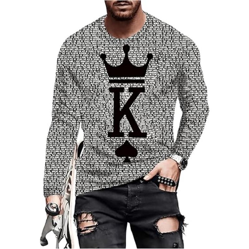 Summer Men's Letter Printed Long Sleeved T-shirt with Round Neck Casual Pattern Comfortable Top for Outdoor Daily Use