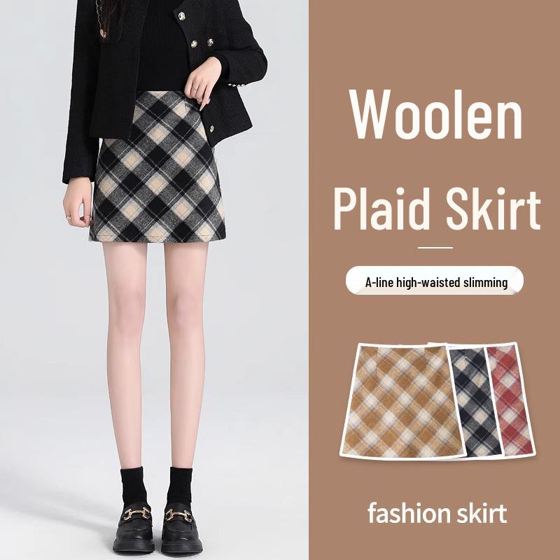 

Plus Size Wool Plaid A-Line Bodycon Skirt - Autumn/Winter 2025 S