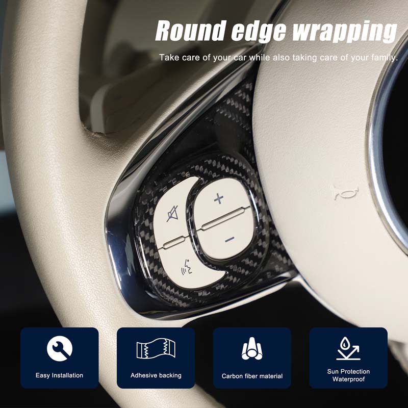 For Fiat 500 2016-2025 2026 Real Carbon Fiber Car Steering Wheel Button Frame Panel Cover Trim Sticker Car Accessories