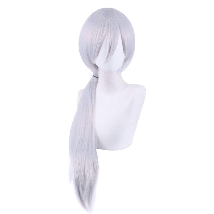 2pcs Sets Anime Chainsaw Man Quanxi Cosplay Silver Long Wig + Eyes Patch Heat-resistant Fiber Hair + Free Wig Cap Halloween Party Role Play