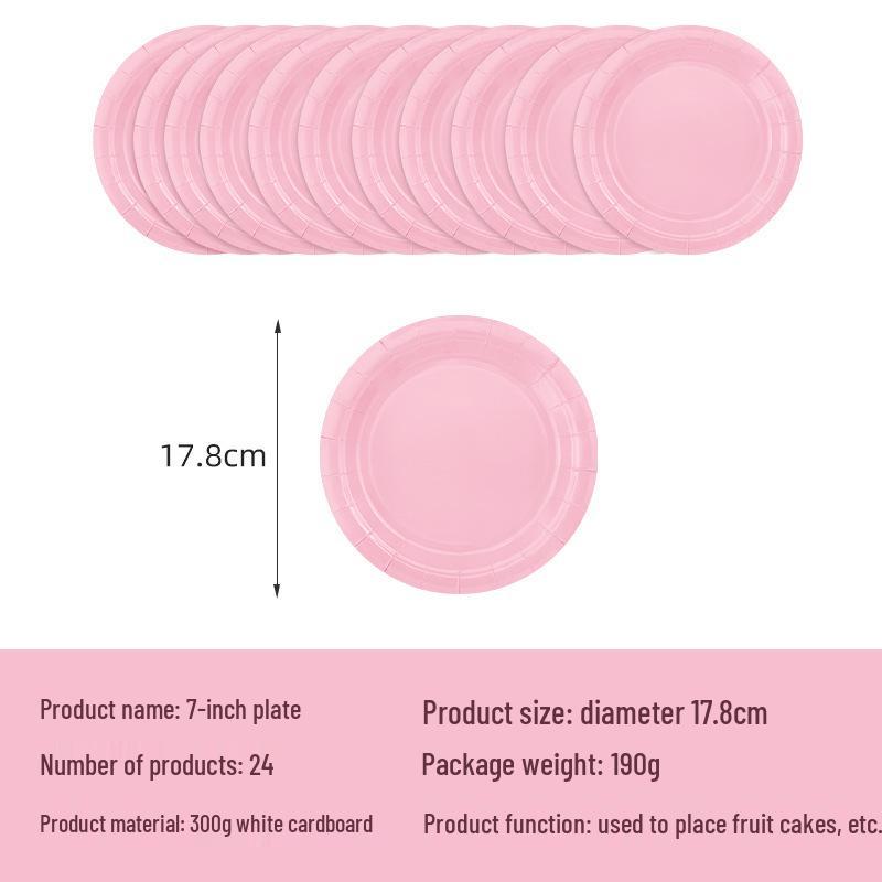 Birthday Party Tableware Set: Light Pink Napkins, Paper Cups, Plates & Tablecloth.
