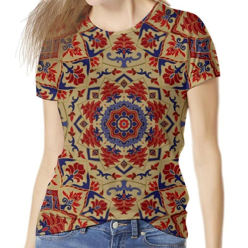 Summer Round Neck Vintage Floral Pattern 3D Print Top Fashionable Casual Short Sleeved Women's T-shirts