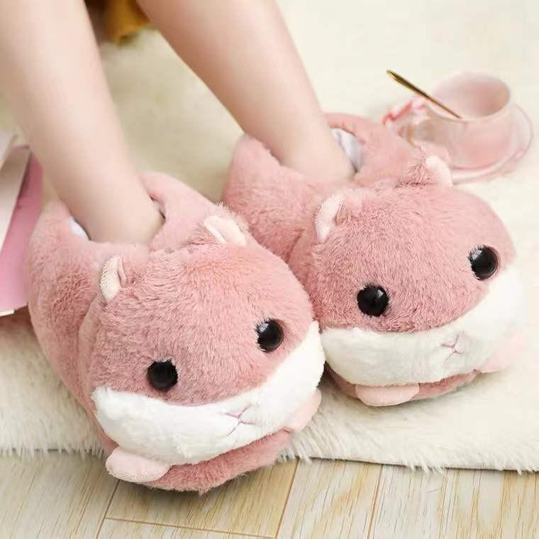 Winter Cartoon Hamster Plush Cotton Shoes - Thick Warm Indoor Slippers