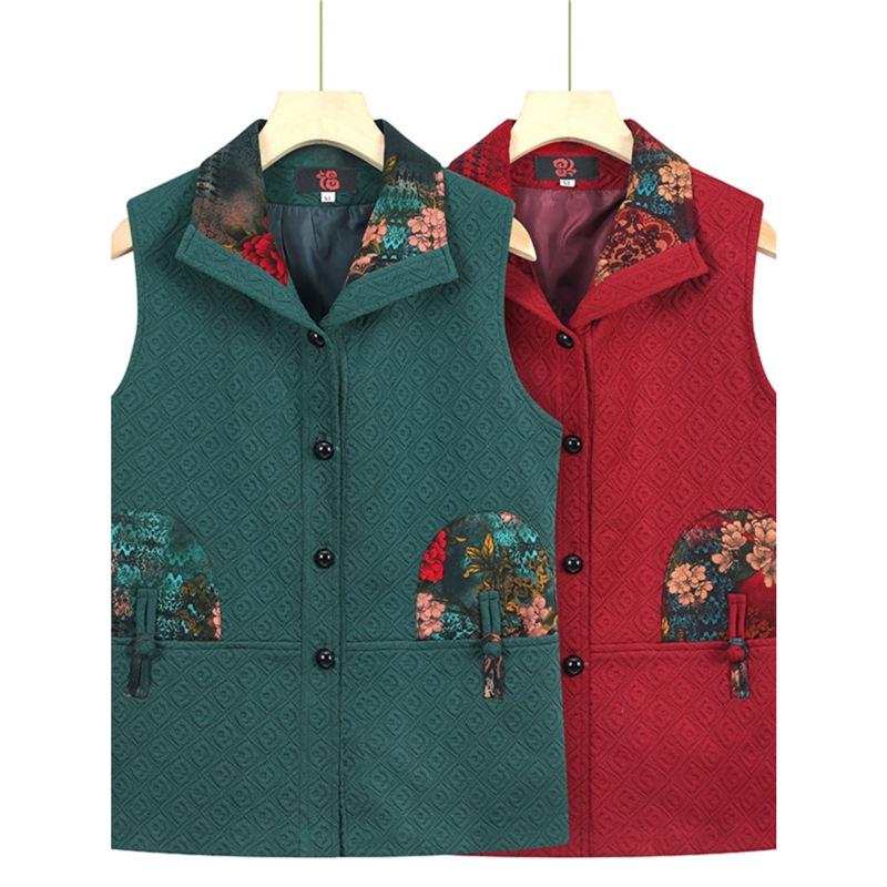 Mom's Cozy Autumn/Winter Sleeveless Vest - Plus Velvet & Thick Insulation for Middle-Aged and Elderly