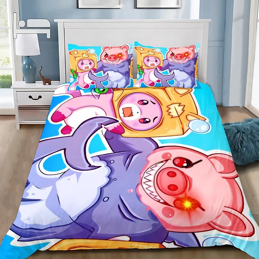 Kreskówkowy Pokrowiec na Kołdrę Poszewka na Poduszkę Zestaw Pościeli L-Lankyboxes Dorosły Chłopak Dziewczyna Dekoracja Sypialni Dzieci Prezent Pojedynczy Podwójny Duży Rozmiar