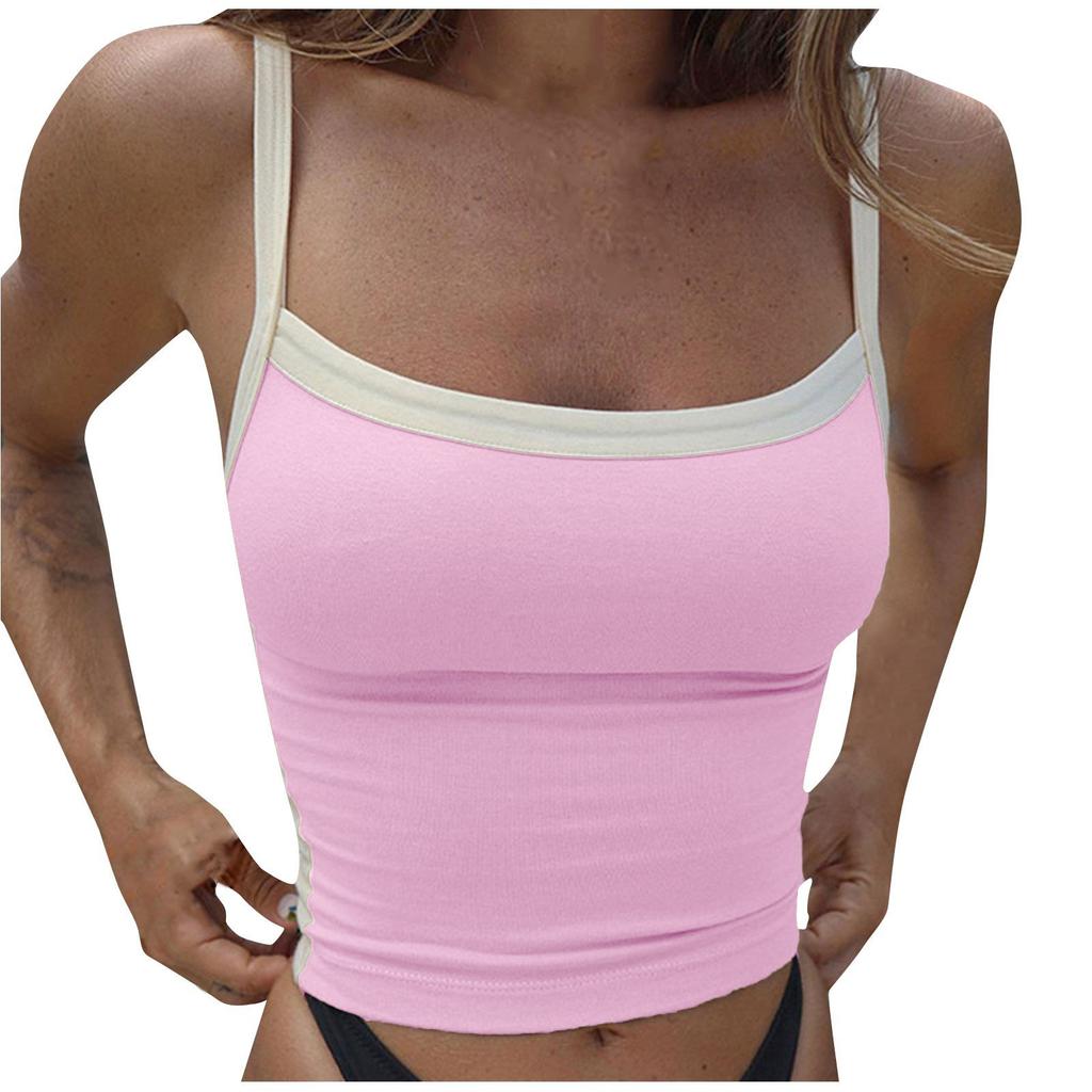 Canottiera Crop da Donna Aderente Senza Maniche Basic con Schiena Scoperta e Spalline Sottili per Uso Quotidiano