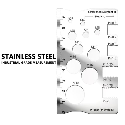 Thread Size Checker - Bolt & Nut Measuring Tool - Stainless Steel Thread Measuring Tool for Mechanics, Engineers, and Manufacturing Technicians