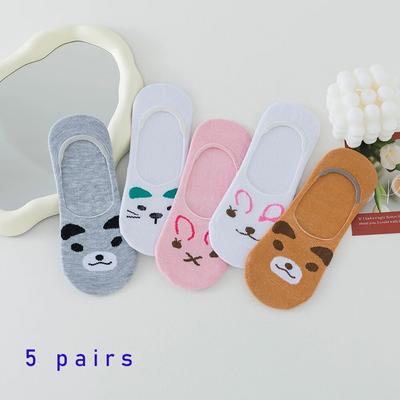 5 Paia di Calzini Invisibili da DONNA, Pantofole, Cotone Animale Antiscivolo Calzini Corti Estivi, Calzini da Barca Sottili Traspiranti Casual